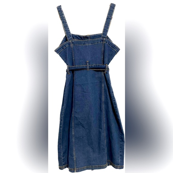 Divided by H&M Blue Denim Button-Up Dungaree Midi Dress w/ Waist Tie - 6 - Picture 2 of 8